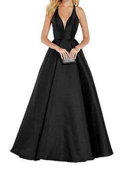 Royaldress 2020 Neu Neckholder Satin A-Linie Abendkleider Ballkleider Partykleider Promkleider Brautjungfernkleider Lang-52 Schwarz von Royal Dress