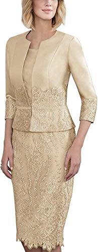 Royaldress Champagner Elegant Kurz Abendkleider Ballkleider Brautmutterkleider Spitzenkleider Etuikleider Knielang mit Bolero-42 Champagner von Royal Dress