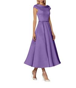 Royaldress Damen 2020 Neu Elegante Abendkleider Satin cocktailkleider festeliche Kleider Kurzarm wadenlang -36 Violett von Royal Dress