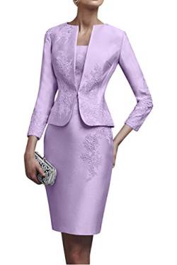 Royaldress Damen Elegant Knielang Rosa Abendkleider Brautmutterkleider Promkleider Etuikleider mit Jaket-46 Flieder von Royal Dress