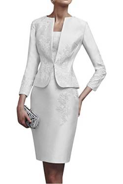 Royaldress Damen Elegant Knielang Rosa Abendkleider Brautmutterkleider Promkleider Etuikleider mit Jaket-46 Weiss von Royal Dress