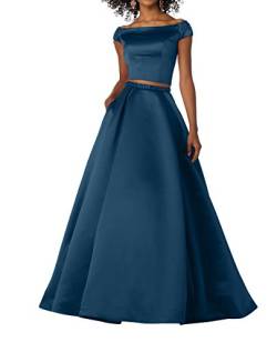 Royaldress Damen Elegant Zwei-teilig Satin Abendkleider Brautjungfernkleider Partykleider Fuer Hochzeitsgaeste Lang -40 Dunkel Blau von Royal Dress