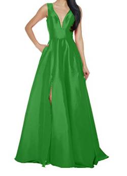 Royaldress Damen V-Ausschnitt Abendkleider Brautmutterkleider Satin Festliche Kleider Formal Kleider Lang-38 Gruen von Royal Dress