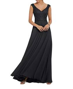 Royaldress Damen Wunderschoen v-Ausschnitt Kleid Brautmutter Ballkleider Promkleider festkleier Brautkleider Chiffon lang42 Schwarz von Royal Dress