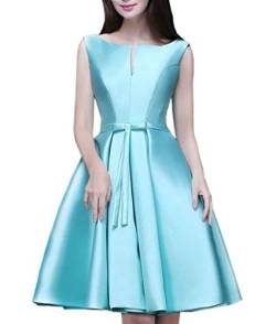 Royaldress Elegant Hell Blau Satin Glitzer Abendkleider Partykleider Cocktailkleider Vintag Brautmode Mini Kurz -44 Hell Blau von Royal Dress