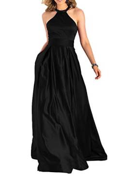 Royaldress Schwarz Lang Satin Abendkleider Ballkleider Jugendweihe Kleider Partykleider Hochzeitsgaeste Festkleider A-linie-40 Schwarz von Royal Dress