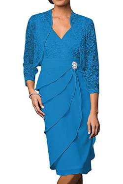 Royaldress Spitze Chiffon Abendkleider Ballkleider Promkleider Standsamt Kleider Knielang Mit Bolero -48 Blau von Royal Dress