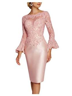 Royaldress Spitze Langarm Abendkleider Brautmutterkleider Hochzeitsgaeste Festliche Kleider Knielang Kurz Etuikleider -40 Hell Rosa von Royal Dress