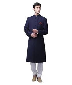 Kurta Herren-Sherwani Traditionelles Material, Knielang, Grandad-Kragen Gr. 54, navy von Royal Kurta