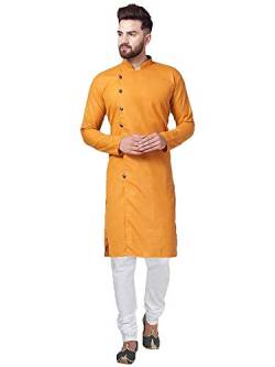 Royal Kurta Angarakha Kurta Herren Pyjama-Set aus Baumwolle, senffarben, 54 von Royal Kurta