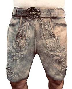 Royal Trachten Lederhose Wildbock Lederhosen Bayerische Lederhose Oktoberfest Lederhose Herren Trachten kurz Lederhose mit Adler Trachten Gürtel Größe 46-64 (as3, Numeric, Numeric_52, Regular, Short) von Royal-Plus