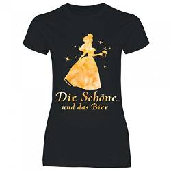 Royal Shirt a16 Damen T-Shirt Die Schöne und das Bier | Partyshirt Sprücheshirt Girlyshirt, Größe:L, Farbe:Black von Royal Shirt