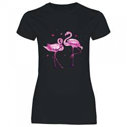 Royal Shirt rs145 Damen T-Shirt Flamingo Paar | Pink Sommer Sonne Cocktail Vogel Strand, Größe:M, Farbe:Black von Royal Shirt