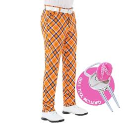 Royal & Awesome Tangerine Tartan Golfhose für Männer, Golfhosen für Männer, Funky Golfhosen, Sich verjüngte Herrengolfhosen von Royal & Awesome