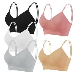 5 Stück Sports Bra Damen Set Ohne Bügel Spaghettiträge Bustier Soft BH Für Yoga Fitness Schlaf BH Set Strech Bra Top von Rpporm