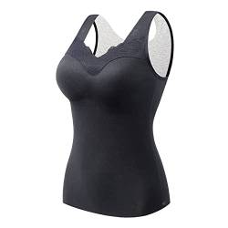 BH Push Up Ärmellose Thermo-Shirts für Frauen mit Nicht abnehmbarem, integriertem BH mit V-Ausschnitt, Weste, Fleece-gefütterte Unterwäsche, Thermo-Tanktops, Thermoshirt Damen Winter von Rpporm