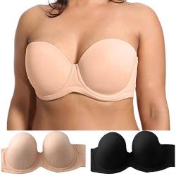 Damen BH Mit Abnehmbaren Trägern Trägerloser BH Push Up Rutschfester Unsichtbarer BH Comfortable Bra Breathable Große Größe Multiway BH T-Shirt BH von Rpporm