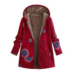 Damen Winterjacke Windjacke Mäntel , Boho Vintage Print Mantel mit Innenfleece,Damen Warm Lang Bunt Hippie Blumendruck Übergangsjacke mit Reißverschluss Fleece Kapuzenjacke Große Größen Vintage Parka von Rpporm