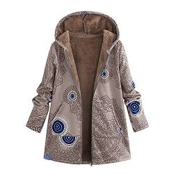 Damen Winterjacke Windjacke Mäntel , Boho Vintage Print Mantel mit Innenfleece,Damen Warm Lang Bunt Hippie Blumendruck Übergangsjacke mit Reißverschluss Fleece Kapuzenjacke Große Größen Vintage Parka von Rpporm