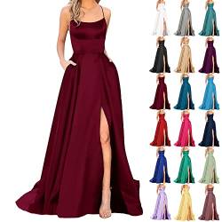 Rpporm Cocktailkleid Damen Abendkleider Elegant für Hochzeit Abschlusskleider Lang Ballkleider Satin Hochzeitsgast Kleid Lange Wedding Guest Dress Schwarz Rotes Blau Weiße Grün von Rpporm