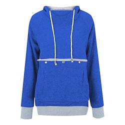 Rpporm Damen Pullover Kapuzenpullover mit Katzen Hund Tasche Hundetasche Katze Sweatshirt Pulli Hoodie Kapuze Katzenpulli Beutel Langarm Wintermantel große größen Kuschelig Warmer (H1-Blue, M) von Rpporm