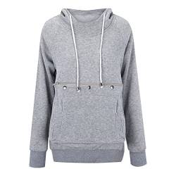 Rpporm Damen Pullover Kapuzenpullover mit Katzen Hund Tasche Hundetasche Katze Sweatshirt Pulli Hoodie Kapuze Katzenpulli Beutel Langarm Wintermantel große größen Kuschelig Warmer (H1-Grey, M) von Rpporm