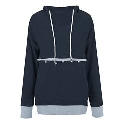 Rpporm Damen Pullover Kapuzenpullover mit Katzen Hund Tasche Hundetasche Katze Sweatshirt Pulli Hoodie Kapuze Katzenpulli Beutel Langarm Wintermantel große größen Kuschelig Warmer (H1-Navy, L) von Rpporm