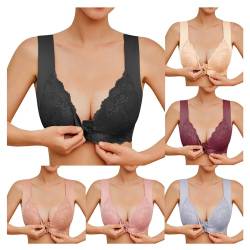 Rpporm Damen Push Up BH mit Vorderverschluss Ohne Bügel V-Ausschnitt Bralette Floraler Spitze BH Soft Cup Große Größen Minimizer BH Atmungsaktiver Ultrakomfortabler Vollschalen Schlaf Bra Komfort BH von Rpporm