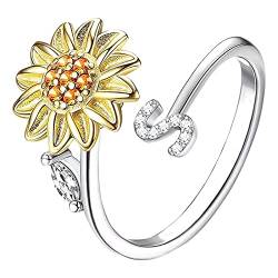 Sonnenblume 26 Buchstaben drehbarer Ring für Frauen Modeschmuck beliebte Accessoires für Ehefrau Schwarze Ringe Herren (S, One Size) von Rpporm