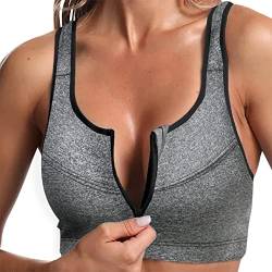 Sport BH Vorne Verschließbar Große Größen Ohne Bügel Starker Halt Workout Yoga Bra Gym Sport BH Mit Reißverschluss Damen Fitness Push Up Gepolstert von Rpporm