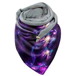 Dreieckschal Damen Schal Halstücher Herbst Winter Flauschiger Schal Wintermode Schneeflockendruck Knopfschals Wickelschals Lässige Frauen Warmer Weicher Schal Herren Schal (Aw02-Purple, One Size) von Rrunsv