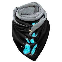 Dreieckschal Damen Schal Halstücher Herbst Winter Flauschiger Schal Wintermode Schneeflockendruck Knopfschals Wickelschals Lässige Frauen Warmer Weicher Schal Herren Schal Scarf (Aw02-Blue, One Size) von Rrunsv