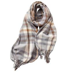 Schal Damen Winter Dreieckschal Loop Scarf Lange karierte Damendecke Klobiger Winter und Herbst Warm Schal Halstuch Große Tartan-Schals Wickelschal Rollkragen Schal Scarf Winterschal (Blue, One Size) von Rrunsv