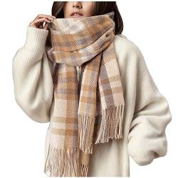 Schal Damen Winter Dreieckschal Loop Scarf Lange karierte Damendecke Klobiger Winter und Herbst Warm Schal Halstuch Große Tartan-Schals Wickelschal Rollkragen Schal Scarf Winterschal (Khaki, One Size) von Rrunsv