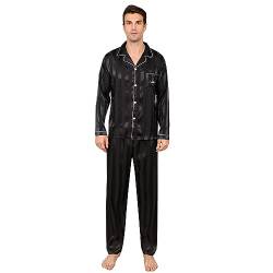 RuanMM Herren-Pyjama-Set aus seidigem Satin, langärmliges Oberteil und Lange Hose, seidige Nachtwäsche für Herren(XL, Schwarze Streifen)… von RuanMM
