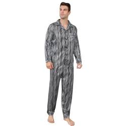 RuanMM Herren-Pyjama-Set aus seidigem Satin mit schwarzem Muster, Nachtwäsche mit Langen Ärmeln und Knöpfen(XL, Schwarz06) von RuanMM