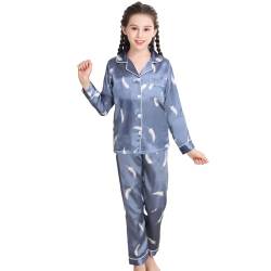 RuanMM Weiches Satin-Pyjama-Set für Mädchen | Kinder-Nachtwäsche | Pyjama-Sets für Mädchen | geschmeidige Nachtwäsche | Blau-150 von RuanMM