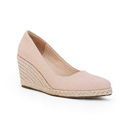 Damen Plateau Espadrilles Keilsandalen Slip On Einfarbig Geschlossene Spitze Zehen Bequeme Keilabsatz Pumps Schuhe, Rosa / Orange, 38 EU von Ruanyu