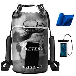 Ruayia Dry Bag - 2L, 5L, 10L, 20L wasserdichte Tasche mit Schultergurt und wasserfester Handyhülle, IPX8 Wasserdichter Packsack für Boot, Kajak, Angeln, Rafting, Schwimmen und Strand - Schwarz(20L) von Ruayia