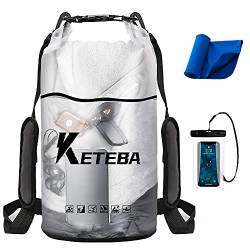 Ruayia Dry Bag - 2L, 5L, 10L, 20L wasserdichte Tasche mit Schultergurt und wasserfester Handyhülle, IPX8 Wasserdichter Packsack für Boot, Kajak, Angeln, Rafting, Schwimmen und Strand - Weiß(10L) von Ruayia