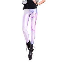 Rubberfashion Glanz Leggins - Animal Print Einhorn Leggings - 80er Jahre Outfit Damen und Mädchen Einhorn Pink S/M von Rubberfashion