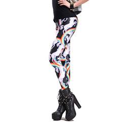 Rubberfashion Glanz Leggins Motiv Einhorn - Animal Print Leggings Einhorn - 80er Jahre Outfit Damen und Mädchen Einhorn S/M von Rubberfashion