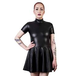 Rubberfashion Kleid Kunstleder Damen - Minikleid glänzend Kurze Ärmel - Maid Dress Outfit für Frauen Kunstleder Schwarz M von Rubberfashion