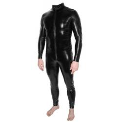 Rubberfashion Kunstleder Catsuit - Ganzkörperanzug Herren Schritt offen - Glanz Ganzkörper Jumpsuit lang Kunstleder Schwarz L von Rubberfashion