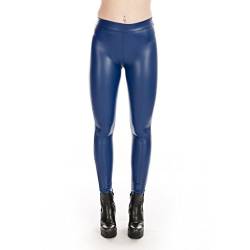 Rubberfashion Kunstleder Leggings Damen - High Waist Lederoptik - Leder Optik Hose Leggins für Damen - Frauen und Mädchen Kunstleder saphirblau L/EU Größe: M von Rubberfashion