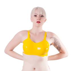 Rubberfashion Latex Bustier mit Cups - ausgeformt - Latex BH für Damen und Frauen gelb 0.4mm XL von Rubberfashion