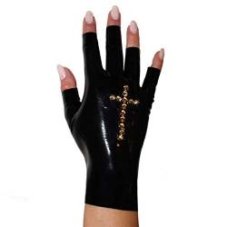 Rubberfashion Latex Handschuhe kurz - Rubber Gloves Kreuz - kurze fingerlose Handschuhe bis Handgelenk für Damen und Herren Schwarz 0.4mm M/Handschuhgröße: 8 von Rubberfashion