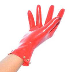 Rubberfashion Latex Handschuhe kurz - Rubber Gloves Nieten - kurze Latexhandschuhe bis Handgelenk für Damen und Herren Rot 0.4mm L/Handschuhgröße: 9 von Rubberfashion