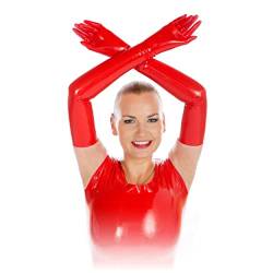 Rubberfashion Latex Handschuhe lang - Rubber Gloves - Latexhandschuhe für Damen und Herren Paar rot 0.4mm L von Rubberfashion
