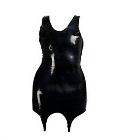 Rubberfashion Latex Minikleid - Latexkleid kurz - Arm frei mit Trägern - sexy Frauen Kleider für Damen schwarz 0.4mm L von Rubberfashion